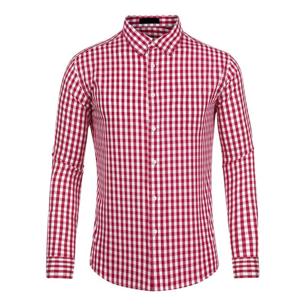 Plaid Shirt Regular Fit Button Down Long Sleeves Checkered Shirts Red White